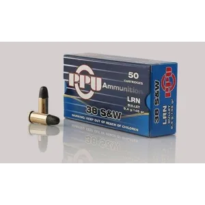 PPU Handgun Ammunition .38 S&W 145 gr LRN 689 fps 50/ct