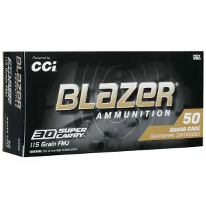 CCI Blazer Brass Handgun Ammunition .30 Super Carry 115 gr FMJ 1150 fps 50/ct