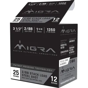 Migra Waterfowl Steel Shot Shotshell 12ga 3-1/2" 1-5/8 oz 1350 fps 2-BB 25/ct