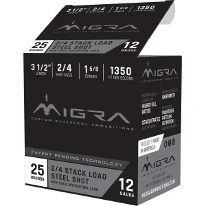 Migra Waterfowl Steel Shot Shotshell 12 ga 3-1/2" 1-5/8 oz  1350 fps #2-#4 25/ct