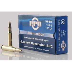 PPU Standard Rifle Ammunition 6.8mm SPC 115 gr HPBT 2624 fps 20/ct