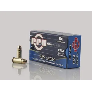 PPU Handgun Ammunition .32 ACP 71 gr FMJ 903 fps 903 fps 50/ct