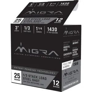 Migra Waterfowl Steel Shot Shotshells 12 ga 3" 1-1/4 oz 1430 fps #1/#3 25/ct