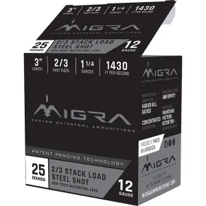Migra Waterfowl Steel Shot Shot Shells 12 ga 3" 1-1/4 oz #2,#3 1430 fps 25/ct