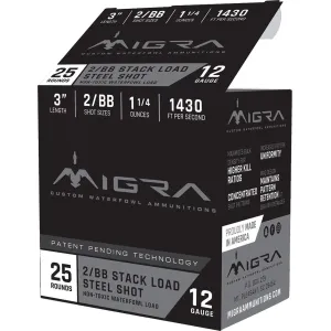 Migra Waterfowl Steel Shot Shotshell 12 ga 3" 1-1/4 oz 1430 fps #2-BB 25/ct