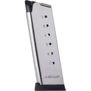 Mec-Gar 1911 Officer Handgun Magazine with Removable Buttplate & Follower .45 ACP HT Nickel 7 rds High Cap