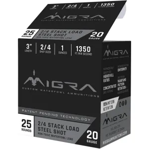 Migra Waterfowl Steel Shot Shotshell 20 ga 3" 1 oz 1350 fps #2, #4 25/ct