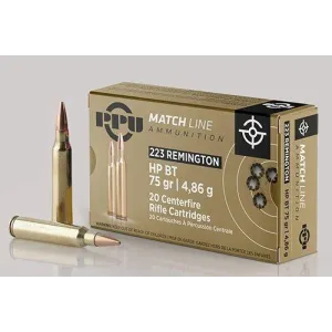 PPU Match Rifle Ammunition .223 Rem Match 75 gr HPBT 2720 fps 20/ct