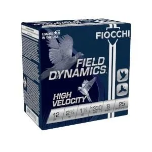 Fiocchi High Velocity Shotshells 12ga 2-3/4 1-1/4oz 1330 fps #8 25/ct