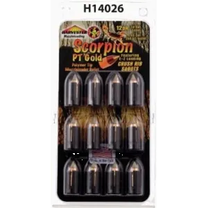 Harvester Muzzleloading Scorpion PT Gold Premium Polymer Tip Muzzleloader Bullets 50 Cal. Sabot 260 gr .451" Polymer Tip Bullet 12/pk