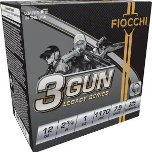Fiocchi 3 Gun Match Shotshells 12ga 2-3/4" 1oz 1170 fps #7.5  25/ct