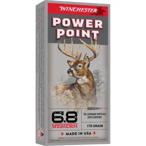 Winchester Power Point Rifle Ammunition 6.8 Western 170 gr. SP 3218 fps 20/ct
