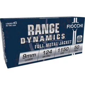 Fiocchi Range Dynamics Handgun Ammunition 9mm Luger 124 gr FMJ 1150 fps 1000/ct (20-50/ct)