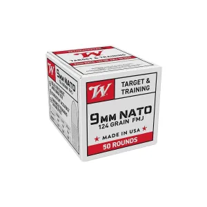 Winchester USA Target & Training NATO Handgun Ammunition 9mm Luger 124 gr. FMJ 1200 fps 50/ct
