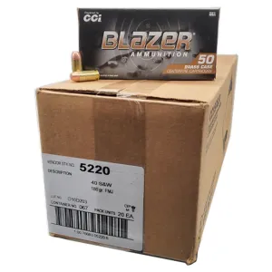 CCI Blazer Brass Handgun Ammunition .40 S&W 180 gr FMJ 985 fps 1000/ct CASE
