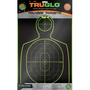 TRUGLO TRU-SEE Self Adhesive Targets - Handgun 12x18 Green 12 Pack