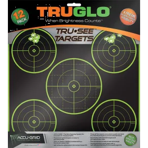 TRUGLO TRU-SEE Self Adhesive Targets - 5 Bullseye 12x12 Green 12 Pack