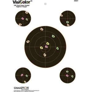 Champion VisiColor High-Visibility Paper Targets 8" Bull w/4 extra Bulls, 10/Pack