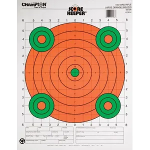 Champion Scorekeeper Targets Fluorescent Orange & Green Bull - 100 yd. Rifle Sight-In, 12/Pack