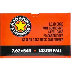 Red Army Standard Steel Case Non-corrosive Rifle Ammunition 7.62x54R 148gr FMJ 620/ct  (20/ct)