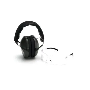 Pyramex Low-Profile Combo Kit Clear Shooting Glasses and Passive Earmuff 24dB OD Green