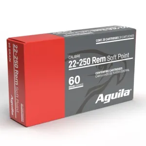 Aguila Rifle Ammunition 22-250 Rem 60gr SP 3240 fps 20/ct