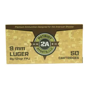 Patriot Sports Brass Case Handgun Ammunition 9mm Luger 124gr FMJ 1148 fps 1000/ct (20-50/ct)