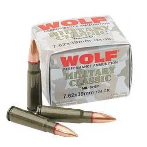 Wolf Military Classic Rifle Ammunition 7.62x39 124 gr FMJ 2330 fps 20/ct