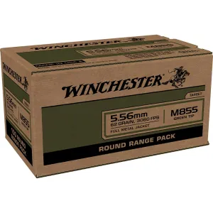 Winchester USA Lake City M855 Green Tip Rifle Ammunition 5.56mm 62 gr. FMJ 3060 fps 100/ct (Bulk)