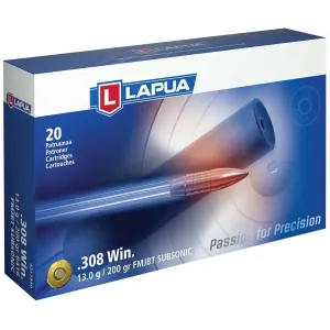 Lapua Subsonic Rifle Ammunition .308 Win  200 gr FMJ-BT 1066 fps 20/ct