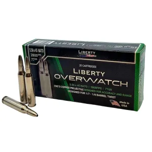 Liberty Overwatch Rifle Ammunition 5.56X45 NATO 77gr OTM 2800 fps 20/ct