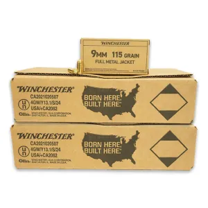 Winchester Service Grade Handgun Ammunition 9mm Luger 115 gr. FMJ 1300 fps 1000/ct (20-50/ct)