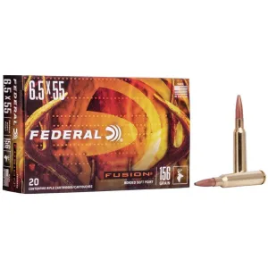 Federal Fusion Rifle Ammuniton 6.5x55 Swedish Mauser 156gr SP 2500 fps 20/ct