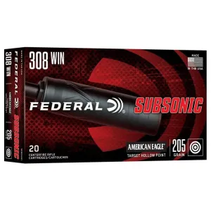 Federal Subsonic Rifle Ammunition .308 Win 205gr HP 1000 fps 20/ct
