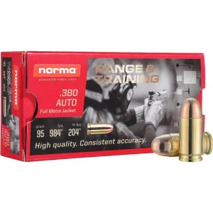 Norma Range and Training Handgun Ammunition .380 ACP 95gr FMJ 984 fps 50/ct