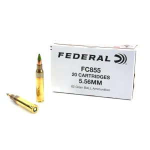 Federal FC855 Green Tip Rifle Ammunition 5.56X45 NATO 62gr FMJ 3113 fps 20/ct