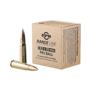 PPU Rangeline Ammunition 7.62x39 123gr FMJ 2350 fps 930/ct  (62-15/ct)