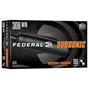 Federal Fusion Subsonic Rifle Ammunition .308 Win 190gr SP 1000 fps 20/ct