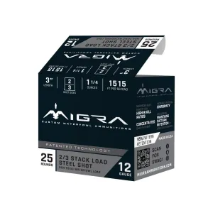 Migra Steel Waterfowl Stacked Shotshell 12ga 3" 1-1/4 oz 1515 fps #2  25/ct