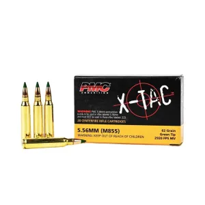 PMC X-Tac Rifle Ammunition 5.56X45 NATO 62 gr Green Tip 2920 fps 20/ct