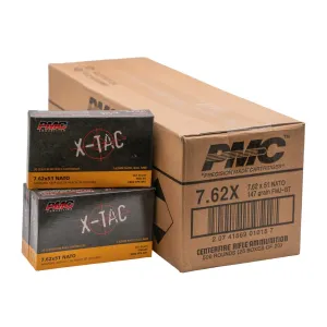 PMC X-Tac Rifle Ammunition 7.62X51 NATO 147gr FMJ-BT 2800 fps 500/ct Case(25-20/ct)
