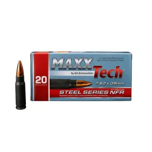 Maxxtech NFR Steel Case Rifle Ammunition 7.62x39mm 123gr FMJ 2330 fps 20/ct