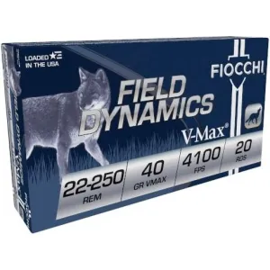 Fiocchi Field Dynamics Rifle Ammunition .22-250 Rem 55gr V-MAX 3650 fps 20/ct