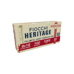 Fiocchi Heritage Handgun Ammunition 9X18 Ultra Police 100gr FMJ 1065 fps 50/ct