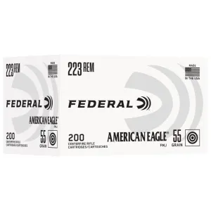 Federal American Eagle Rifle Ammunition .223 Rem 55gr FMJ 3240 fps 200/ct