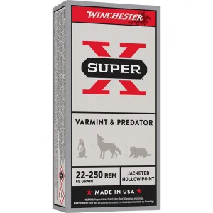 Winchester Super-X Varmint & Predator Rifle Ammunition 22-250 Rem 55gr JHP 3680 fps 20/ct