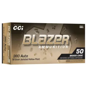 CCI Blazer Brass Handgun Ammunition .380 Auto 98gr JHP 920fps 50/ct