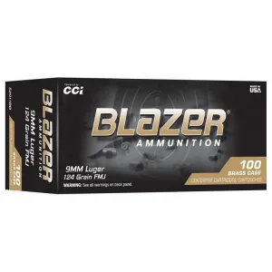 CCI Blazer Brass Handgun Ammunition 9mm Luger 125gr FMJ 1090 fps 100/ct Trayed