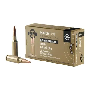 PPU Ammunition Match Rifle Ammunition 6.5 Grendel 120gr FMJBT 20/Rd