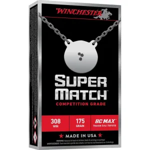 Winchester Super Match BC MAX Rifle Ammunition .308 Win 175gr PT 2650fps 20/ct